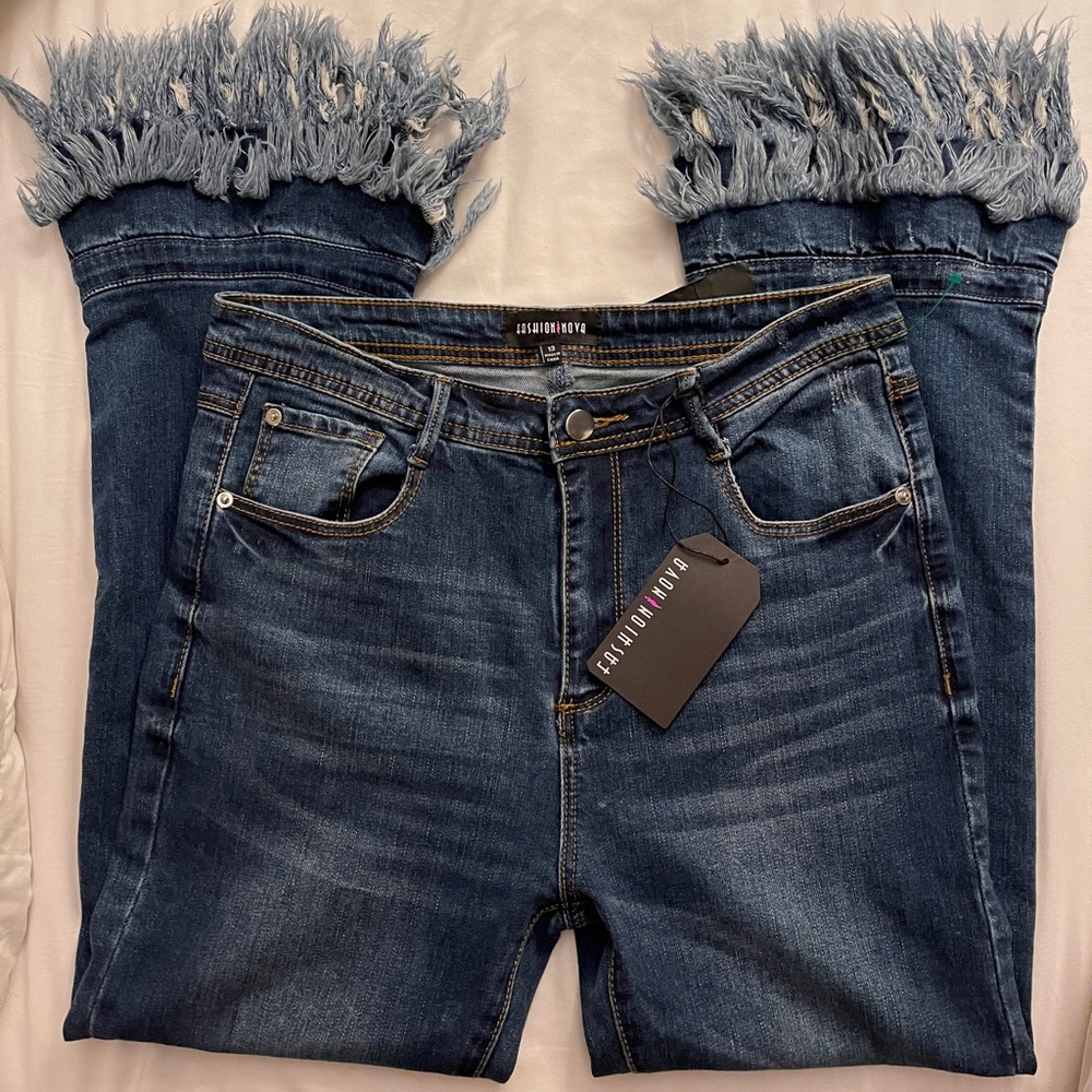 FASHION NOVA Size 13 Super Cute Fringe Flare Jeans
